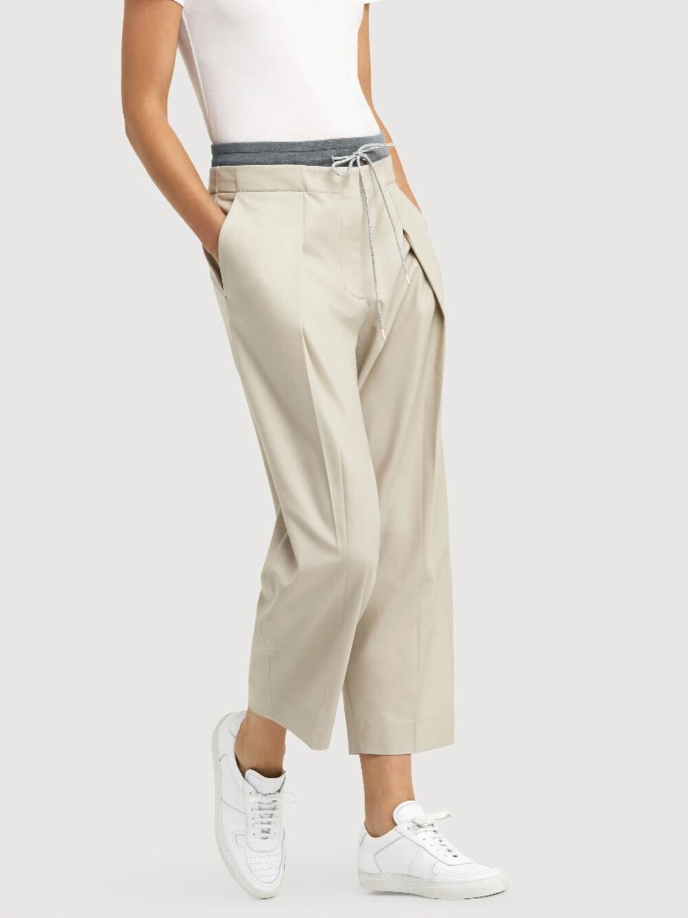 Kit and Ace Barrel Pleated Trousers Wool Cashmere Blend Athleisure Beige size 2